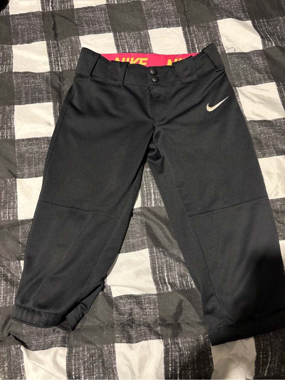 Nike Black Girls Athletic Softball Pants with Pink Waistband